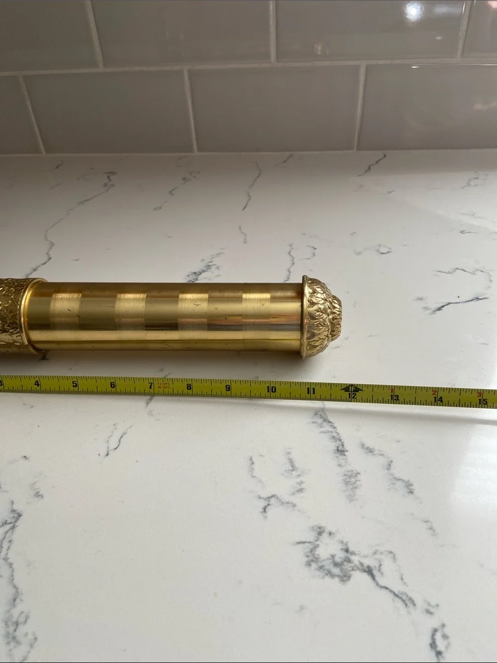 Ornate Brass Double Wheel Kaleidoscope Stained Glass 11”